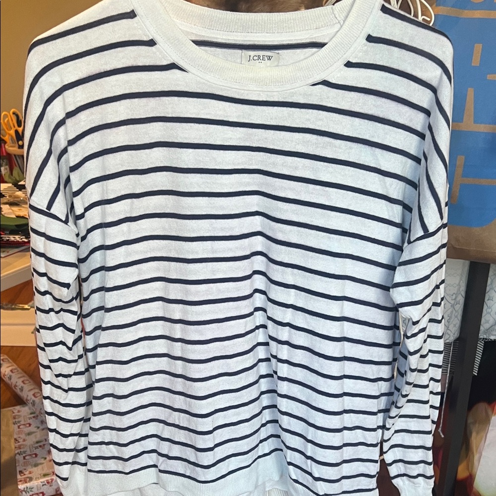 J. Crew Navy and White Striped Crewneck Top